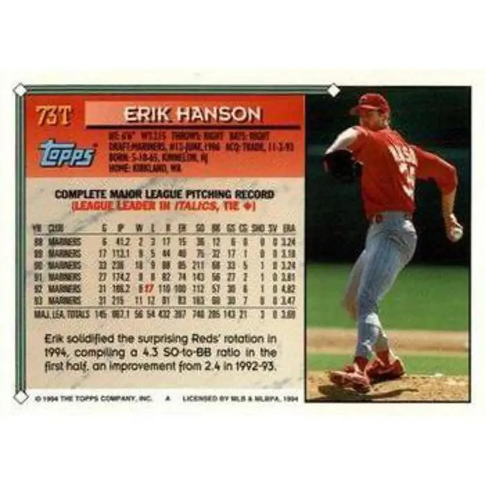 1994 Topps Traded Erik Hanson 73T Cincinnati Reds